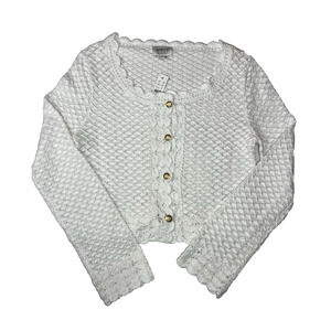 J Crew Cardigan Sweater Womens Medium Crochet Cropped White Gold Buttons Dainty